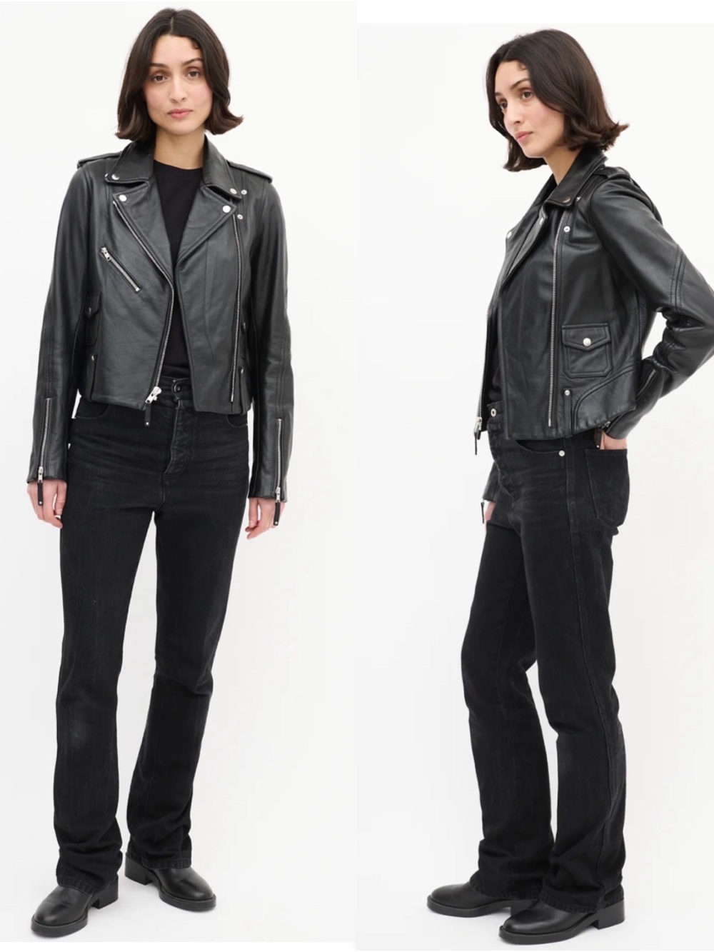 Theory Black Leather Moto Jacket with Silver Hardware